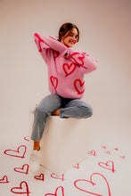 Load image into Gallery viewer, Long Sleeve Round Neck Heart Printed Sweater