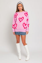 Load image into Gallery viewer, Long Sleeve Round Neck Heart Printed Sweater