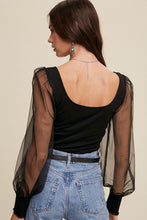 Load image into Gallery viewer, Square Neck Mesh Puff Sleeve Knit Top