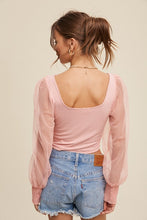 Load image into Gallery viewer, Square Neck Mesh Puff Sleeve Knit Top