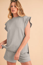 Load image into Gallery viewer, Textured Ruffle Split Top and Drawstring Shorts