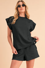 Load image into Gallery viewer, Textured Ruffle Split Top and Drawstring Shorts