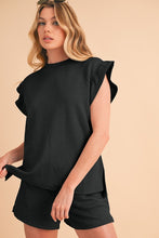 Load image into Gallery viewer, Textured Ruffle Split Top and Drawstring Shorts