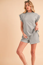 Load image into Gallery viewer, Textured Ruffle Split Top and Drawstring Shorts