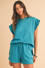 Load image into Gallery viewer, Textured Ruffle Split Top and Drawstring Shorts