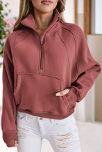 Load image into Gallery viewer, Stand Collar Ribbed Thumbhole Sleeve Sweatshirt