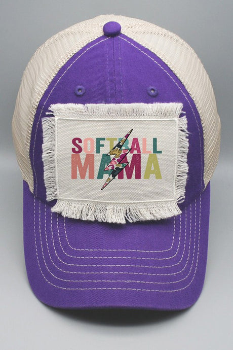 Floral Softball Mama Bolt Trucker Patch Hat