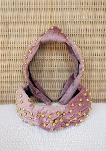 Gold Pearl Velvet Top Knot Headband